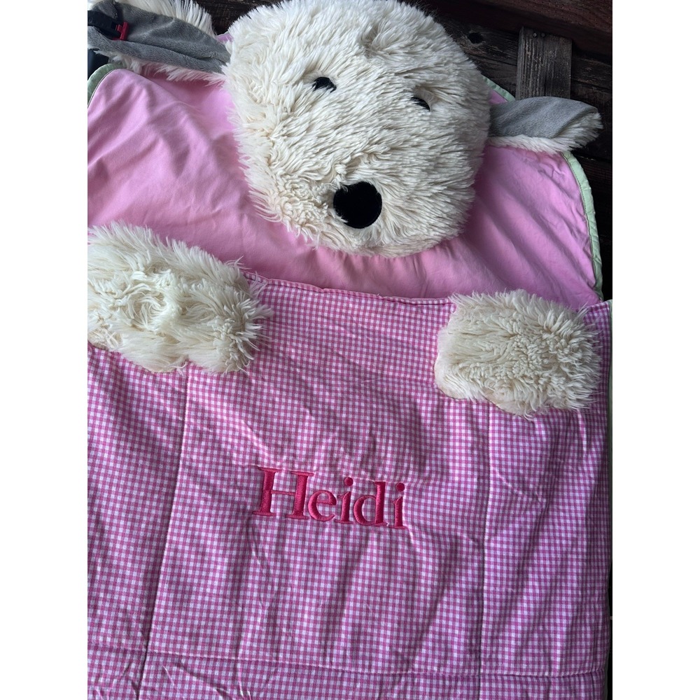 Pottery Barn Kids Puppy Dog Sleeping Bag Camping Pink Gingham "HEIDI" 29x71